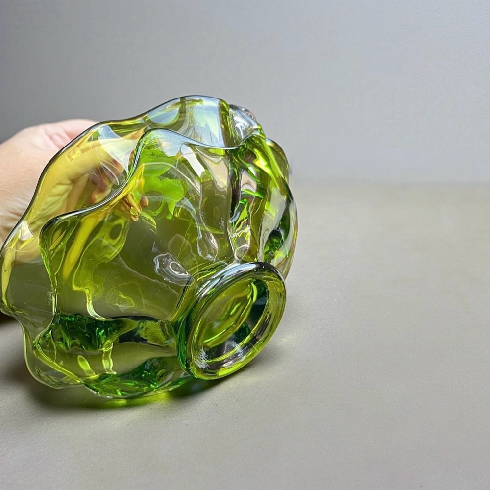 VTG Viking Glass Basket, Avocado Olive Green, Ruffled Bowl, MCM - Picture 4 of 4